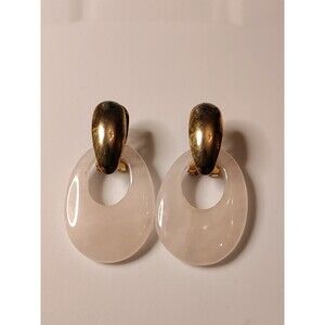 Gold Tone Rose Quartz Earrings With Omega Clips